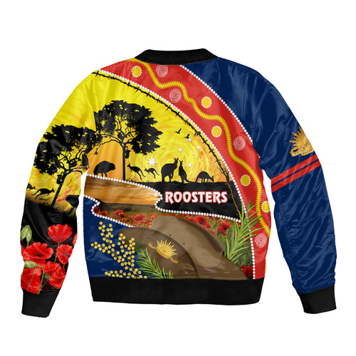 Roosters ANZAC Day Sleeve Zip Bomber Jacket Rosemary Starring Night Style