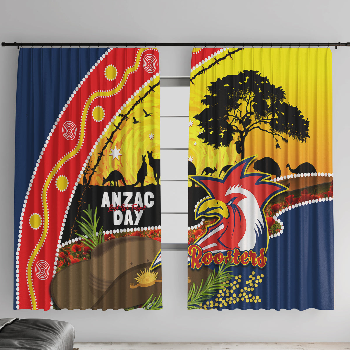 Roosters ANZAC Day Window Curtain Rosemary Starring Night Style