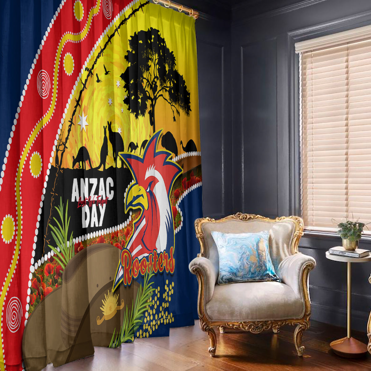 Roosters ANZAC Day Window Curtain Rosemary Starring Night Style