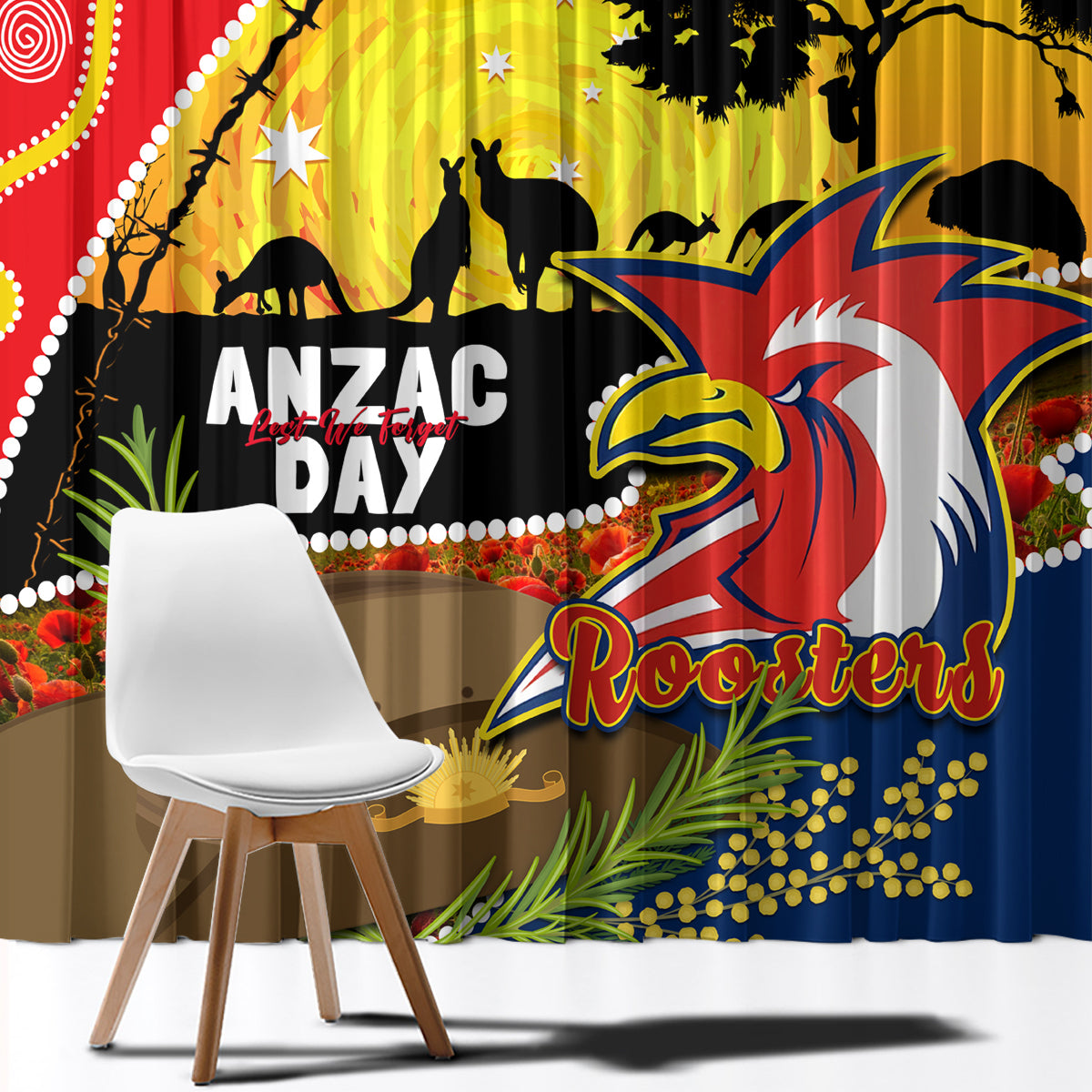 Roosters ANZAC Day Window Curtain Rosemary Starring Night Style
