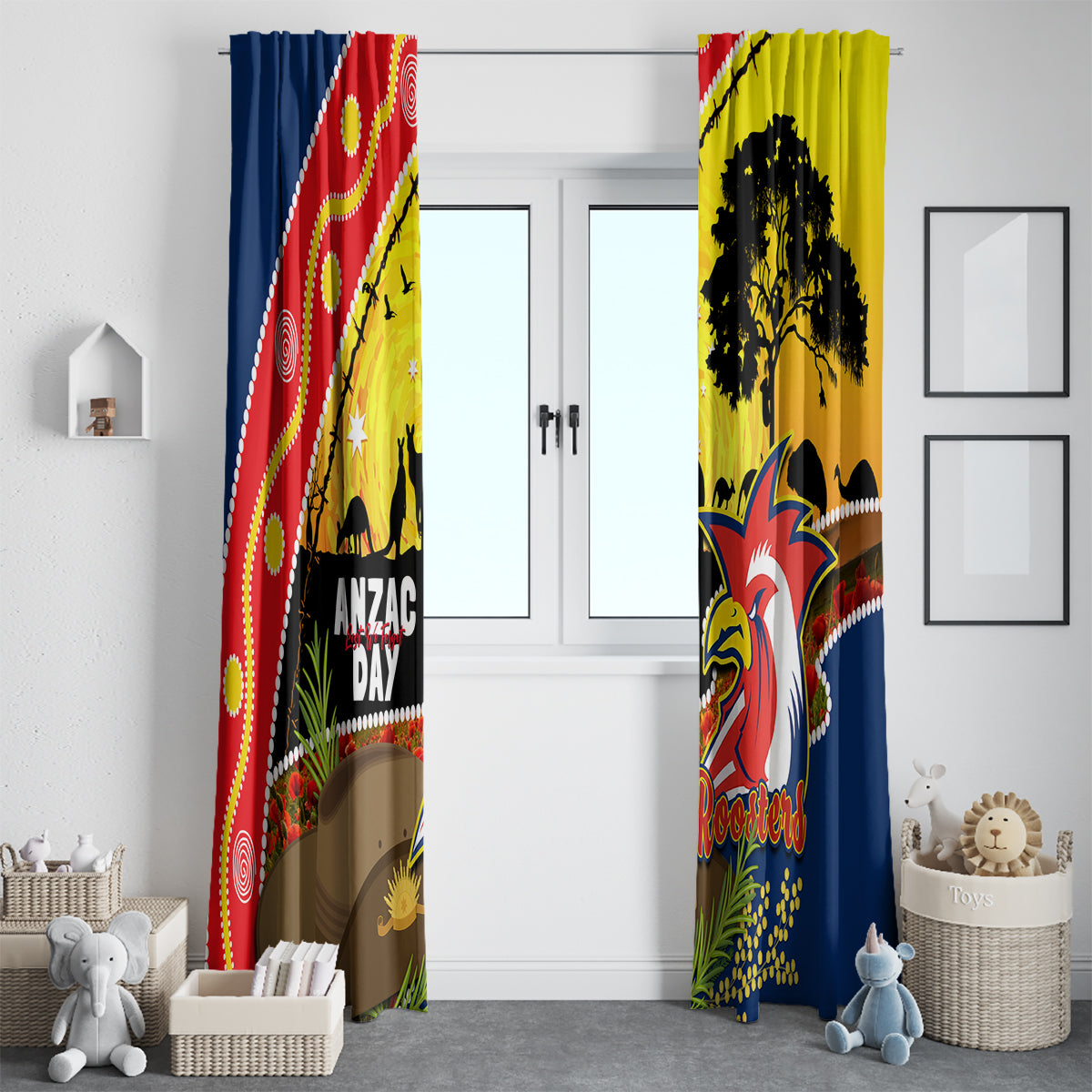 Roosters ANZAC Day Window Curtain Rosemary Starring Night Style