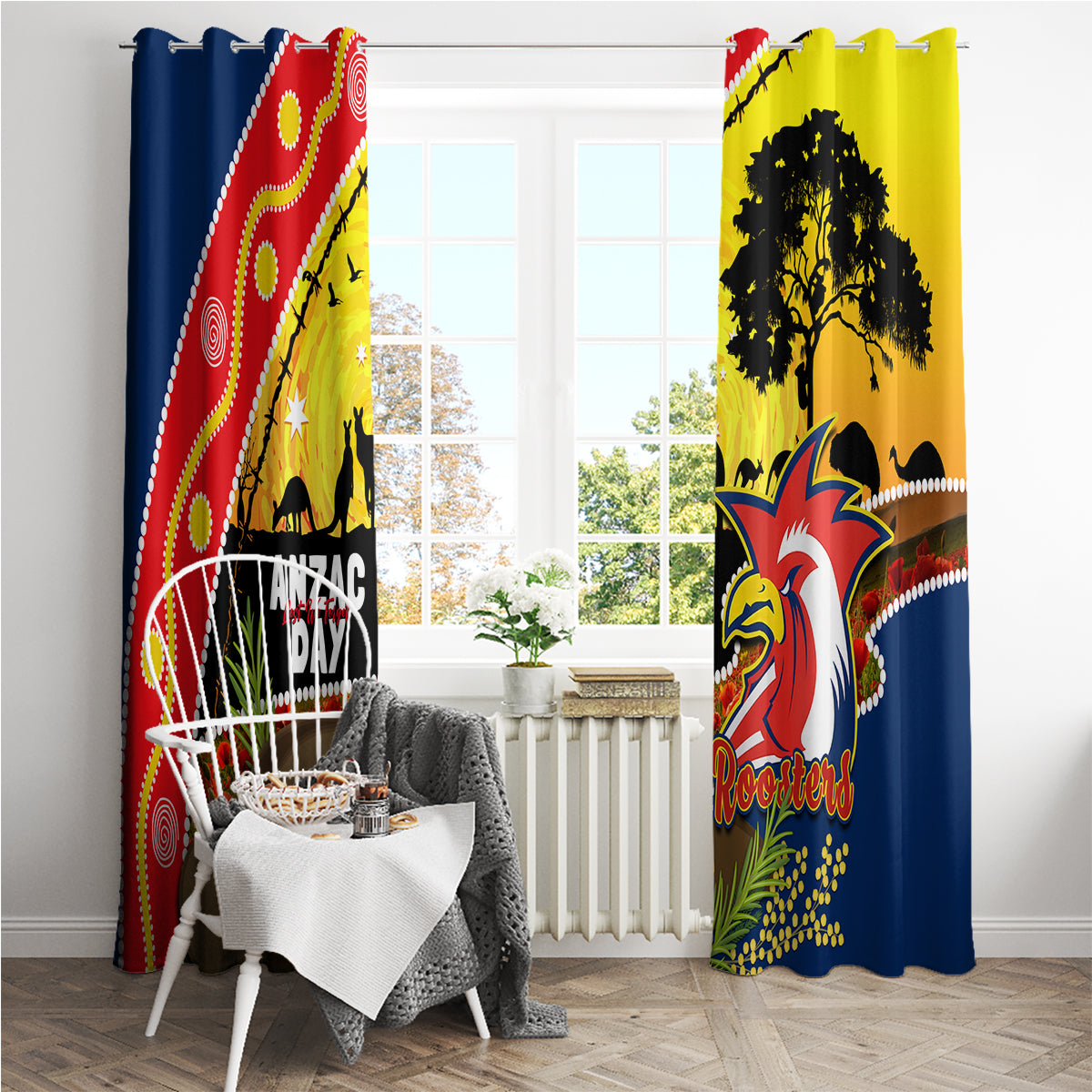 Roosters ANZAC Day Window Curtain Rosemary Starring Night Style
