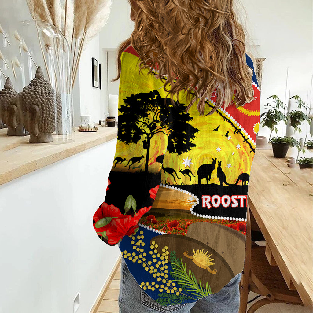 Roosters ANZAC Day Women Casual Shirt Rosemary Starring Night Style