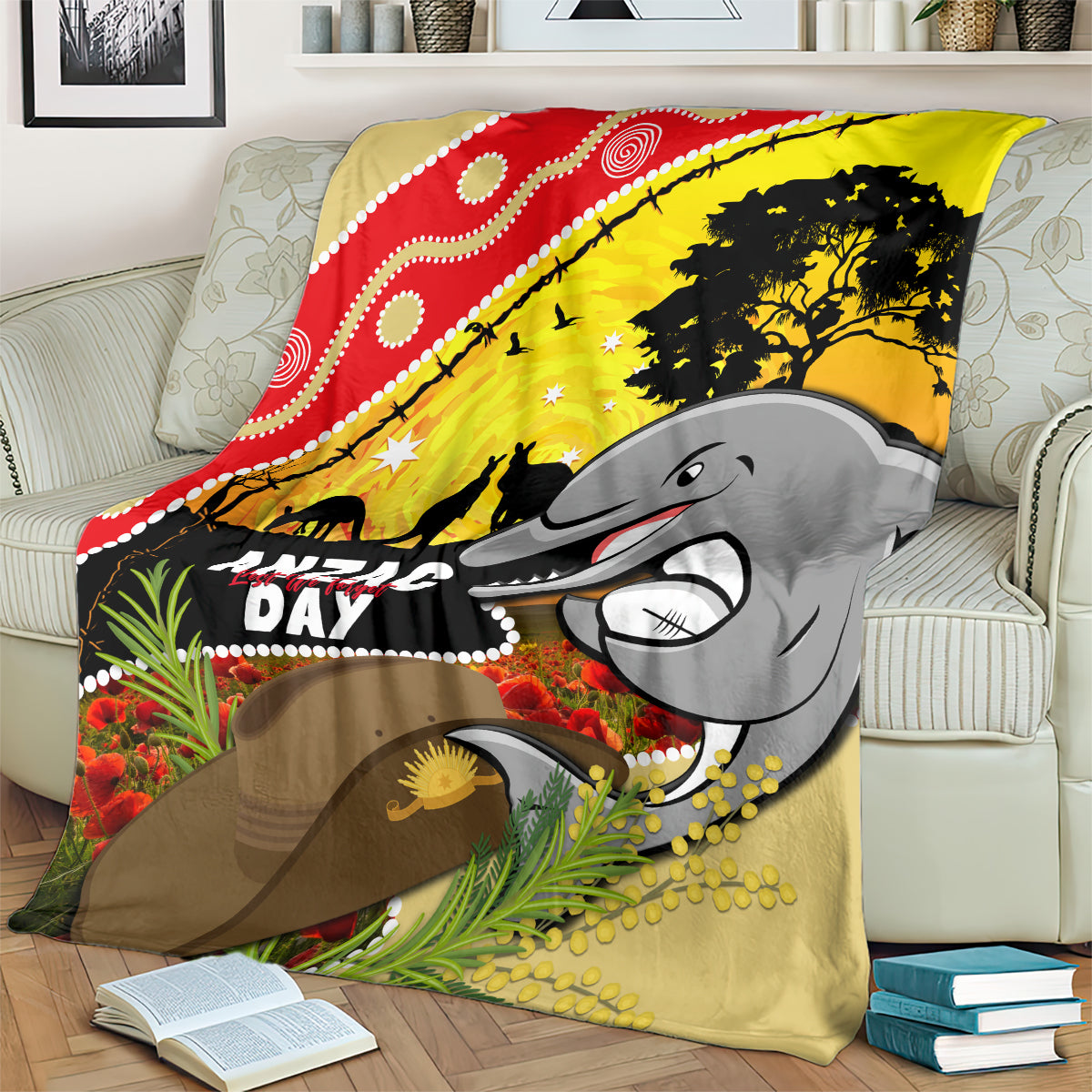 Dolphins ANZAC Day Blanket Rosemary Starring Night Style