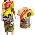 Dolphins ANZAC Day Couples Matching Long Sleeve Bodycon Dress and Hawaiian Shirt Rosemary Starring Night Style
