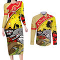 Dolphins ANZAC Day Couples Matching Long Sleeve Bodycon Dress and Long Sleeve Button Shirt Rosemary Starring Night Style