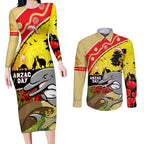 Dolphins ANZAC Day Couples Matching Long Sleeve Bodycon Dress and Long Sleeve Button Shirt Rosemary Starring Night Style