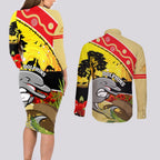 Dolphins ANZAC Day Couples Matching Long Sleeve Bodycon Dress and Long Sleeve Button Shirt Rosemary Starring Night Style