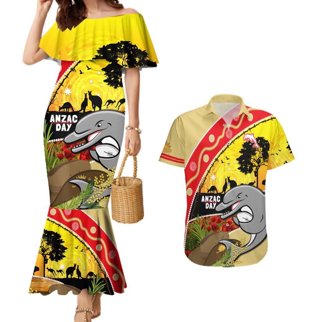 Dolphins ANZAC Day Couples Matching Mermaid Dress and Hawaiian Shirt Rosemary Starring Night Style