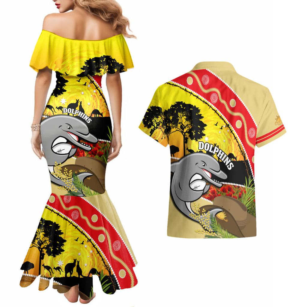 Dolphins ANZAC Day Couples Matching Mermaid Dress and Hawaiian Shirt Rosemary Starring Night Style