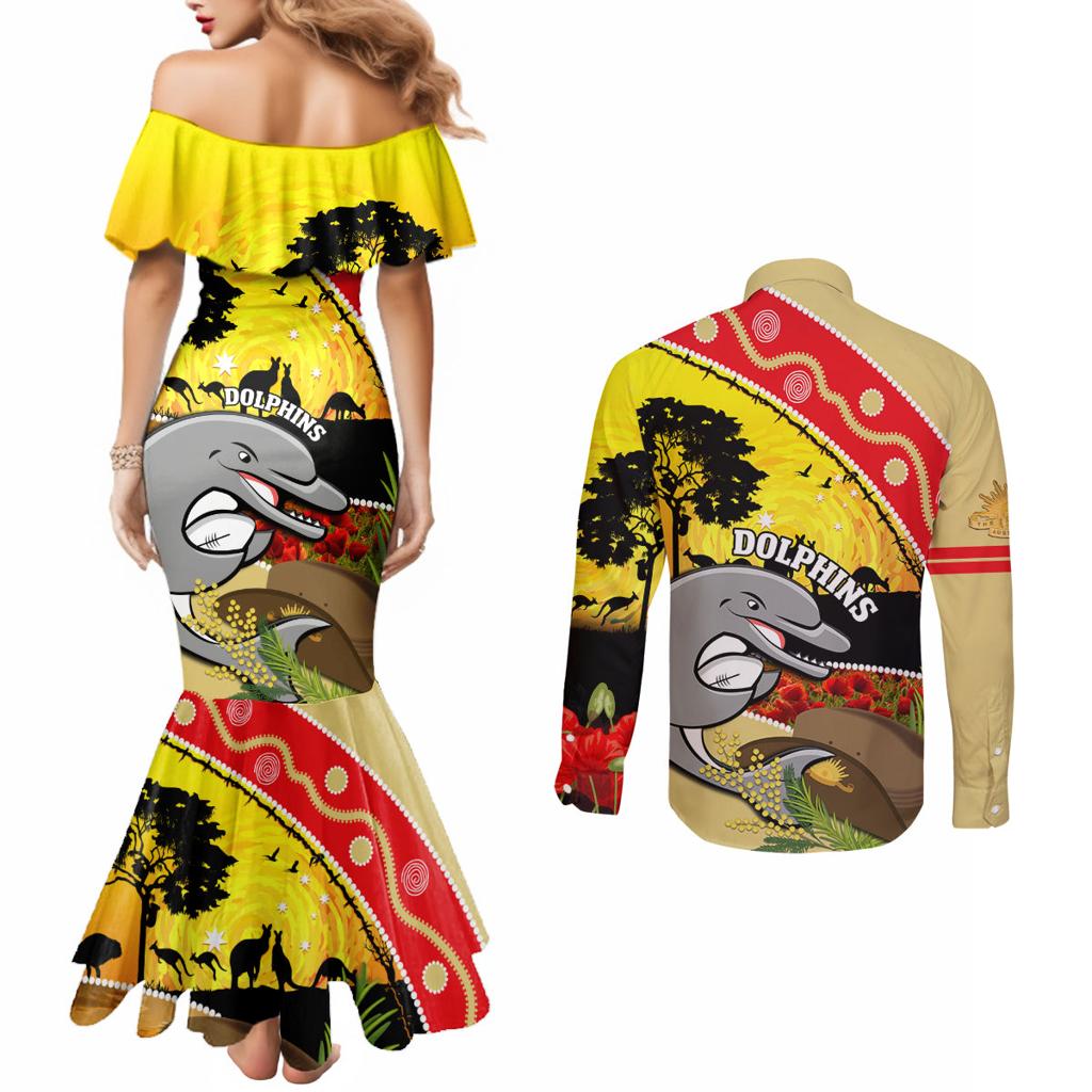 Dolphins ANZAC Day Couples Matching Mermaid Dress and Long Sleeve Button Shirt Rosemary Starring Night Style