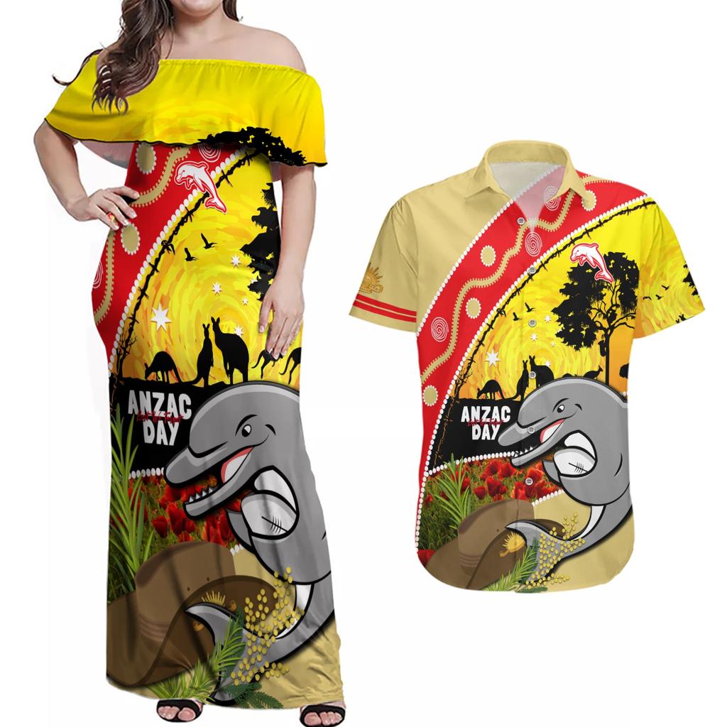 Dolphins ANZAC Day Couples Matching Off Shoulder Maxi Dress and Hawaiian Shirt Rosemary Starring Night Style