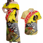 Dolphins ANZAC Day Couples Matching Off Shoulder Maxi Dress and Hawaiian Shirt Rosemary Starring Night Style