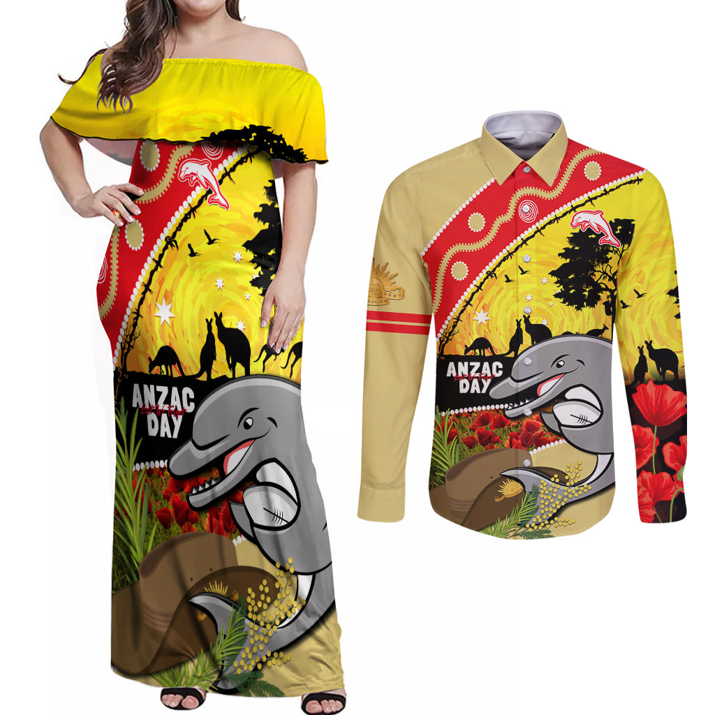 Dolphins ANZAC Day Couples Matching Off Shoulder Maxi Dress and Long Sleeve Button Shirt Rosemary Starring Night Style
