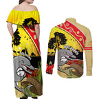 Dolphins ANZAC Day Couples Matching Off Shoulder Maxi Dress and Long Sleeve Button Shirt Rosemary Starring Night Style