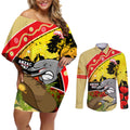 Dolphins ANZAC Day Couples Matching Off Shoulder Short Dress and Long Sleeve Button Shirt Rosemary Starring Night Style