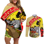 Dolphins ANZAC Day Couples Matching Off Shoulder Short Dress and Long Sleeve Button Shirt Rosemary Starring Night Style