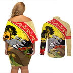 Dolphins ANZAC Day Couples Matching Off Shoulder Short Dress and Long Sleeve Button Shirt Rosemary Starring Night Style