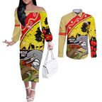 Dolphins ANZAC Day Couples Matching Off The Shoulder Long Sleeve Dress and Long Sleeve Button Shirt Rosemary Starring Night Style