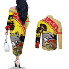 Dolphins ANZAC Day Couples Matching Off The Shoulder Long Sleeve Dress and Long Sleeve Button Shirt Rosemary Starring Night Style