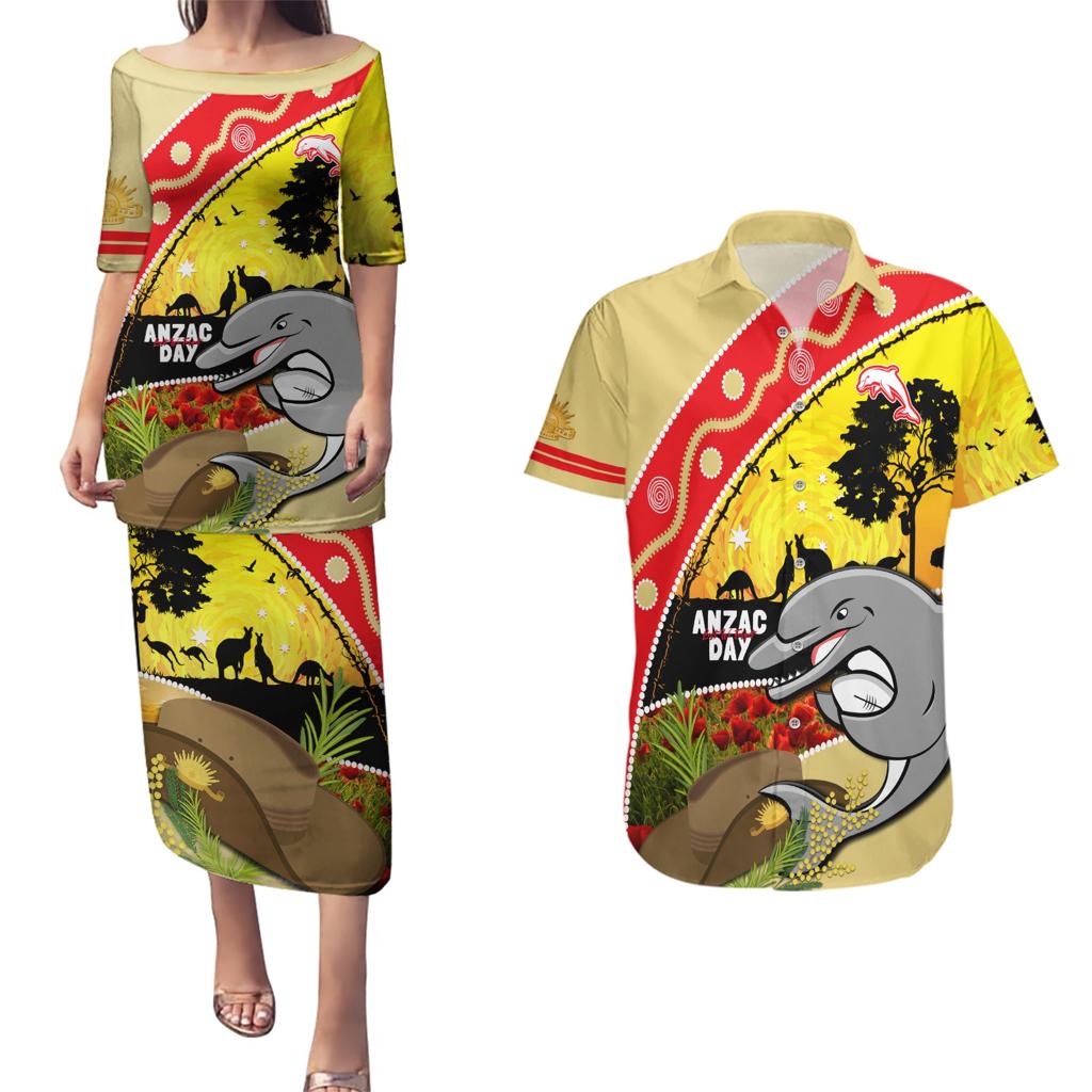 Dolphins ANZAC Day Couples Matching Puletasi and Hawaiian Shirt Rosemary Starring Night Style