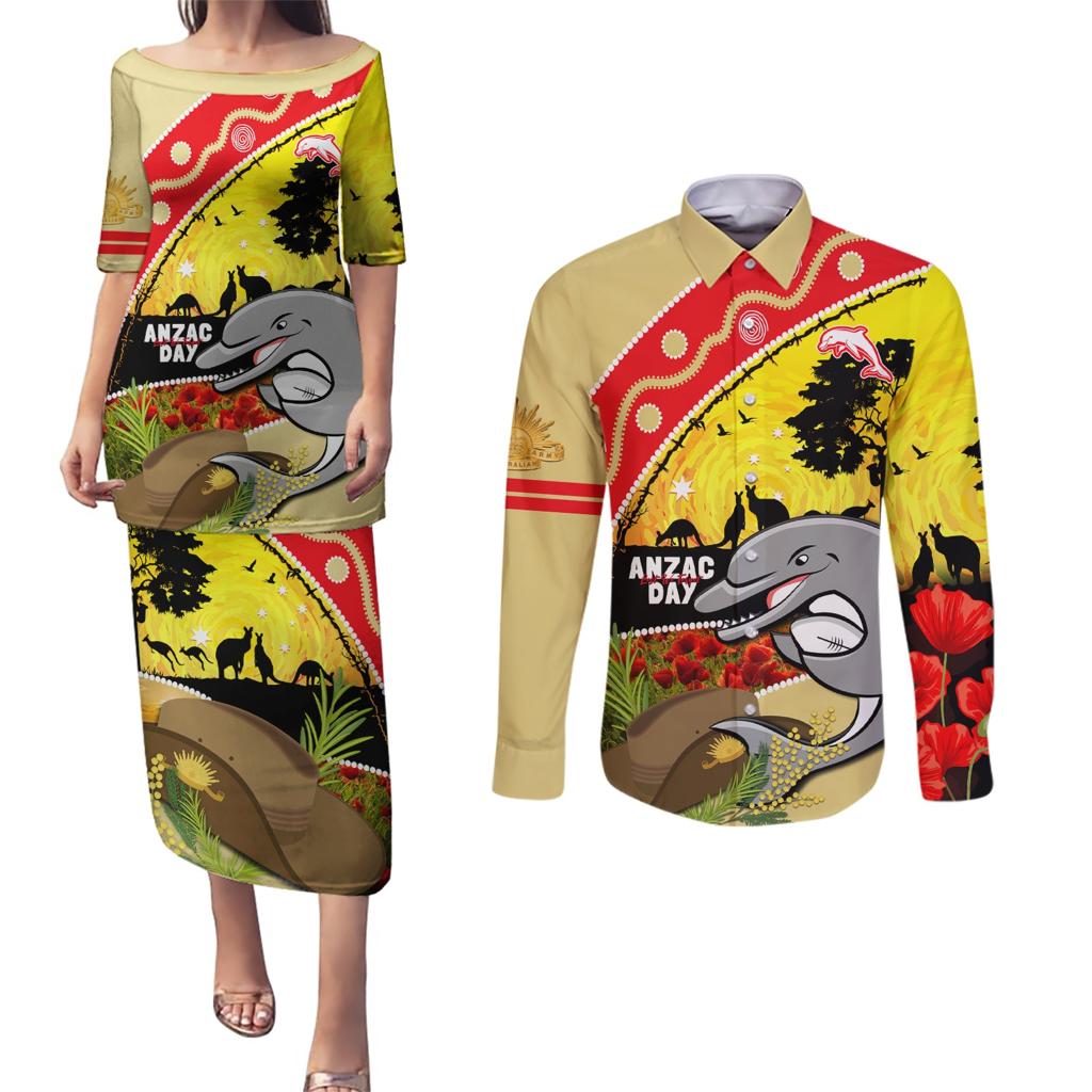 Dolphins ANZAC Day Couples Matching Puletasi and Long Sleeve Button Shirt Rosemary Starring Night Style