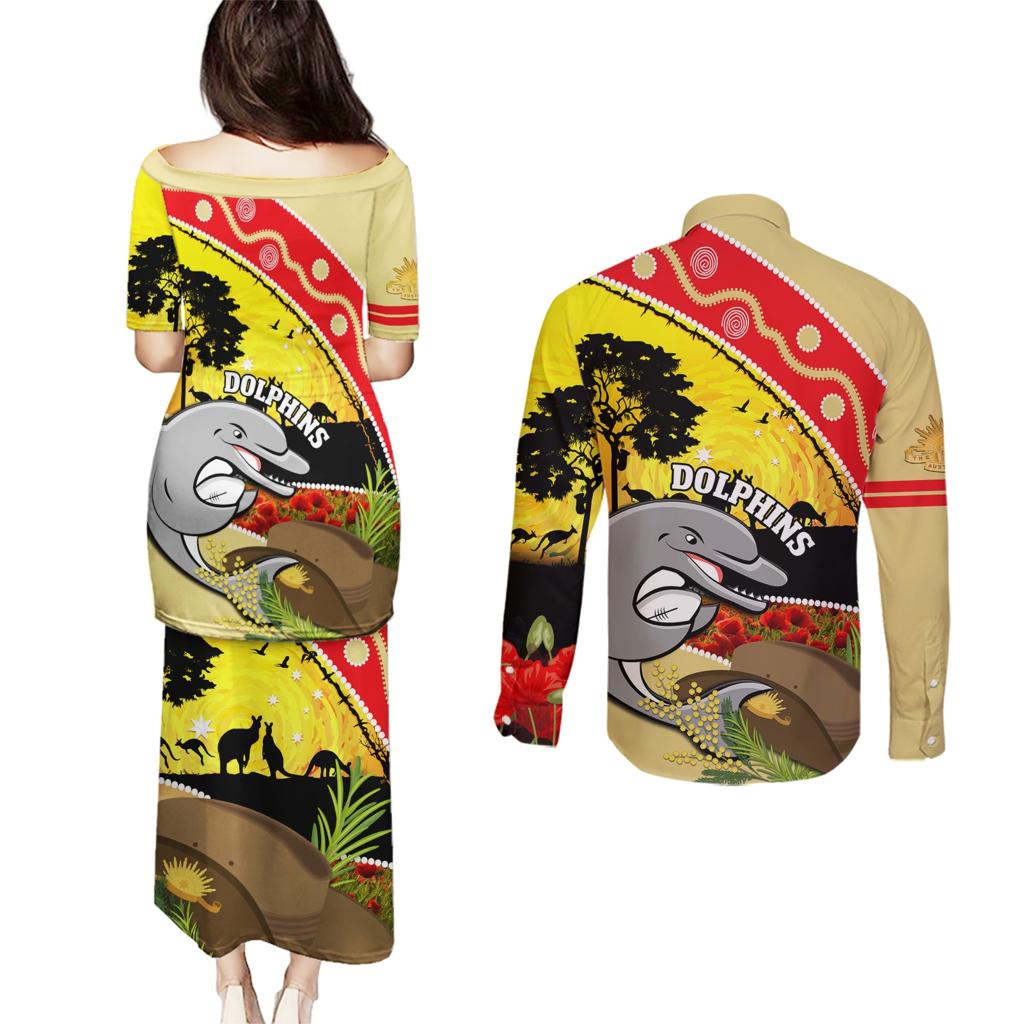 Dolphins ANZAC Day Couples Matching Puletasi and Long Sleeve Button Shirt Rosemary Starring Night Style