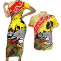 Dolphins ANZAC Day Couples Matching Short Sleeve Bodycon Dress and Hawaiian Shirt Rosemary Starring Night Style