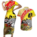 Dolphins ANZAC Day Couples Matching Short Sleeve Bodycon Dress and Hawaiian Shirt Rosemary Starring Night Style