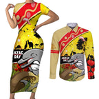 Dolphins ANZAC Day Couples Matching Short Sleeve Bodycon Dress and Long Sleeve Button Shirt Rosemary Starring Night Style