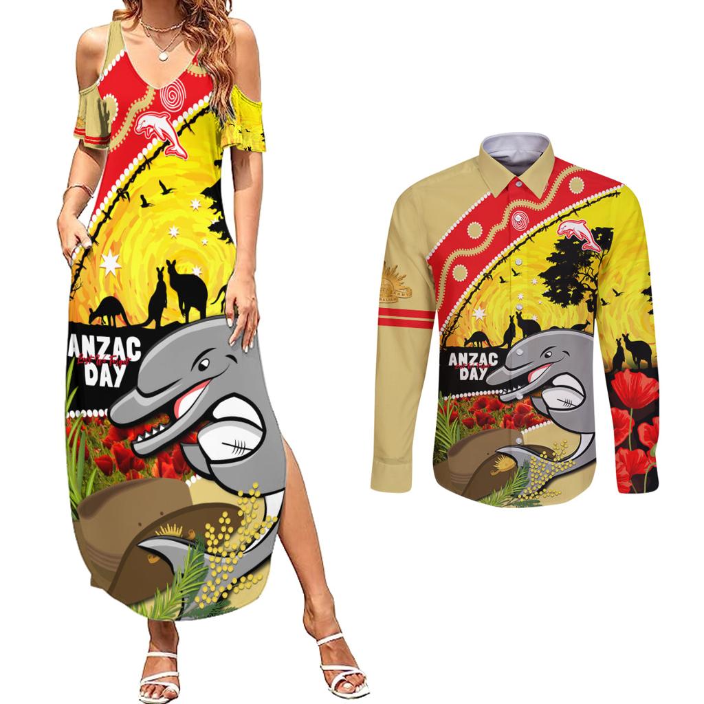 Dolphins ANZAC Day Couples Matching Summer Maxi Dress and Long Sleeve Button Shirt Rosemary Starring Night Style