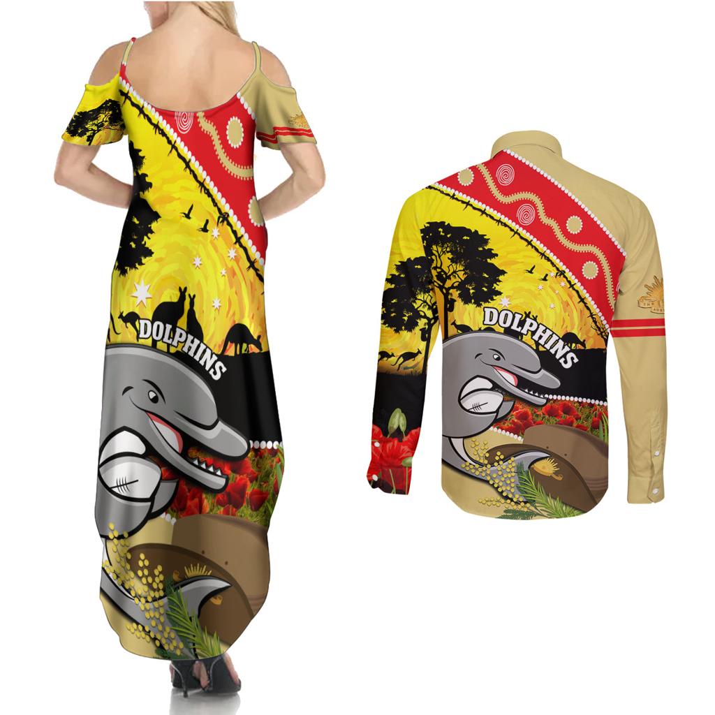 Dolphins ANZAC Day Couples Matching Summer Maxi Dress and Long Sleeve Button Shirt Rosemary Starring Night Style