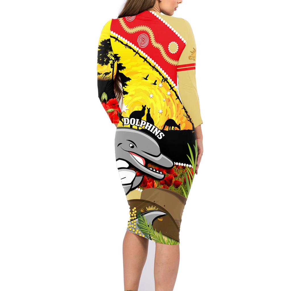 Dolphins ANZAC Day Family Matching Long Sleeve Bodycon Dress and Hawaiian Shirt Rosemary Starring Night Style