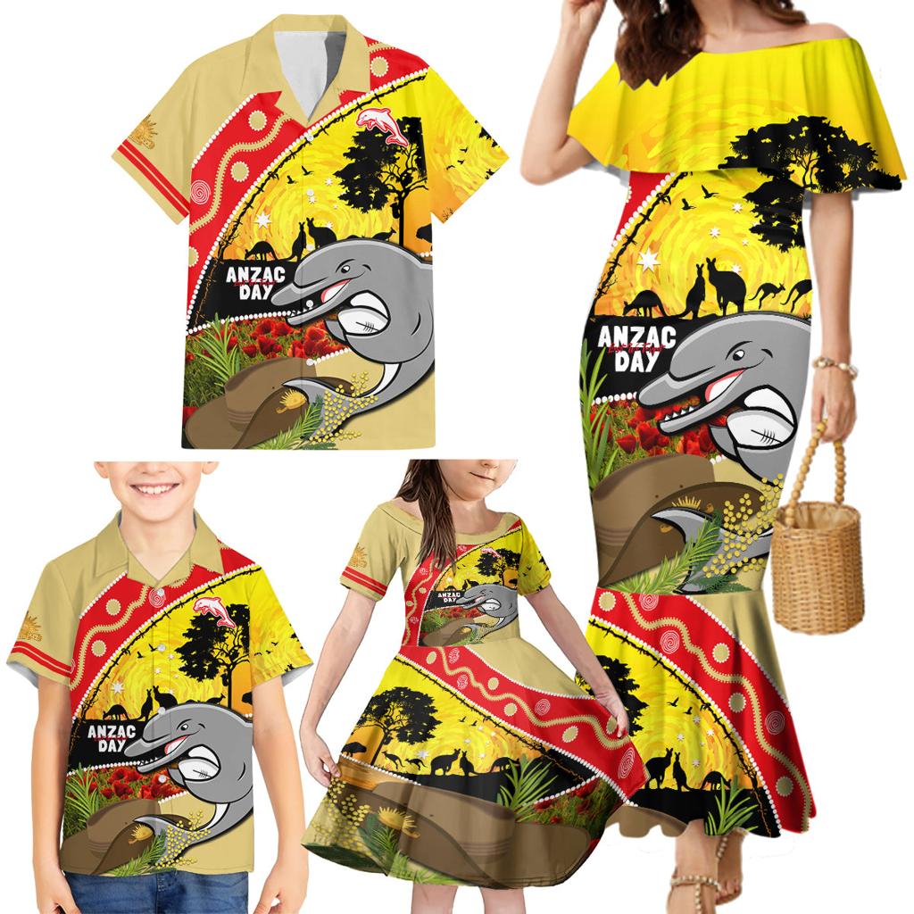 Dolphins ANZAC Day Family Matching Mermaid Dress and Hawaiian Shirt Rosemary Starring Night Style