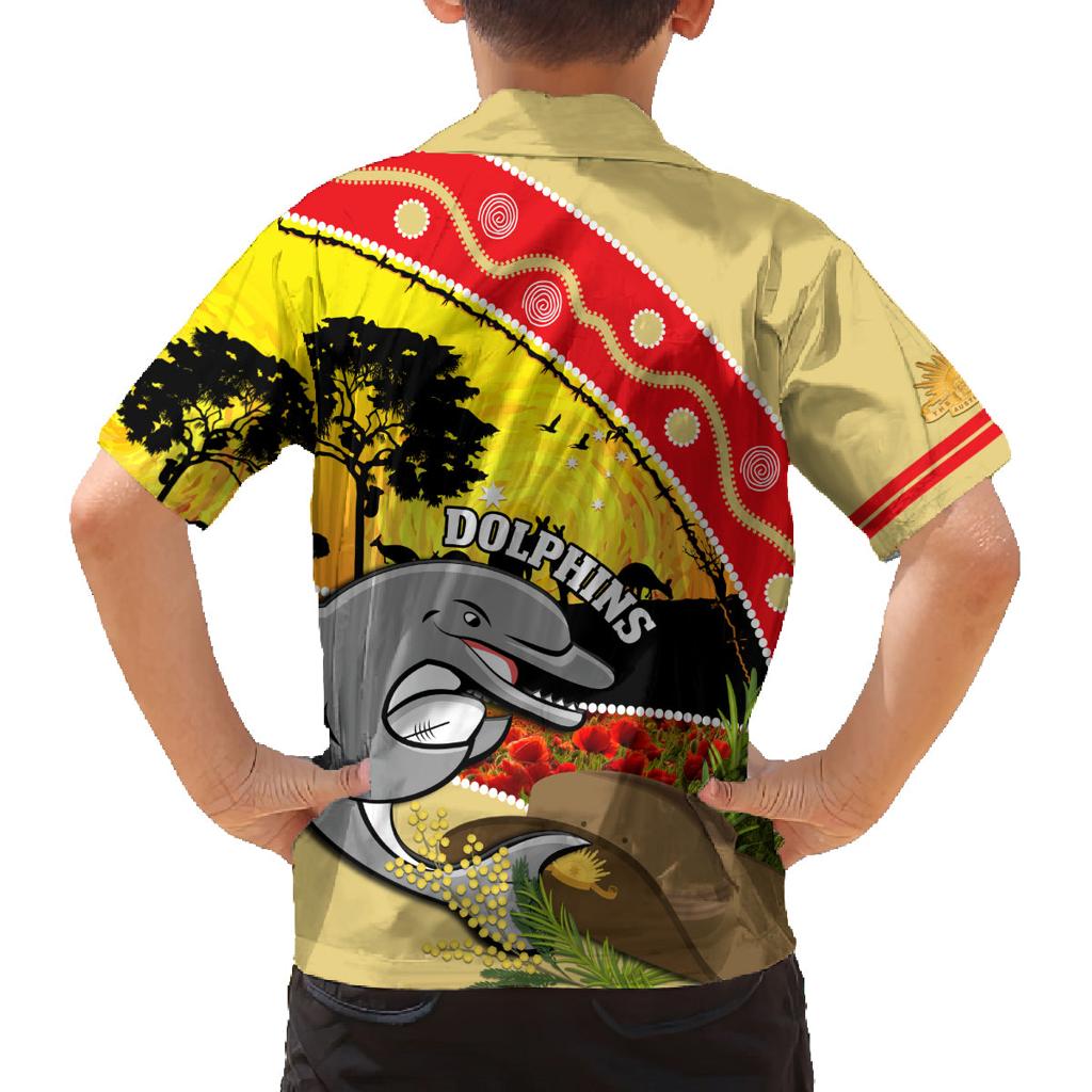 Dolphins ANZAC Day Family Matching Off Shoulder Long Sleeve Dress and Hawaiian Shirt Rosemary Starring Night Style