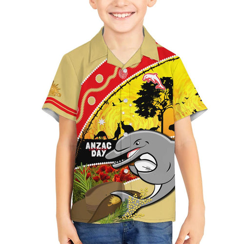 Dolphins ANZAC Day Family Matching Off Shoulder Long Sleeve Dress and Hawaiian Shirt Rosemary Starring Night Style