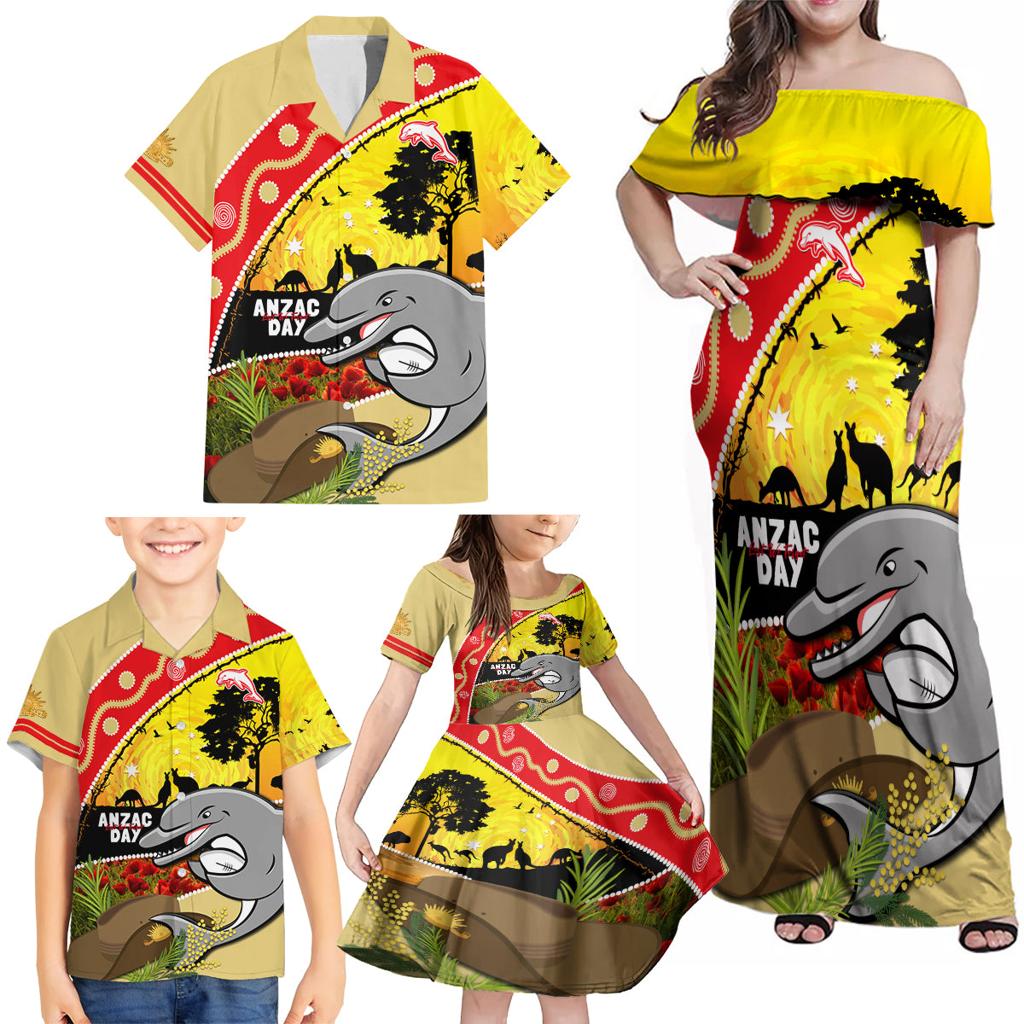 Dolphins ANZAC Day Family Matching Off Shoulder Maxi Dress and Hawaiian Shirt Rosemary Starring Night Style