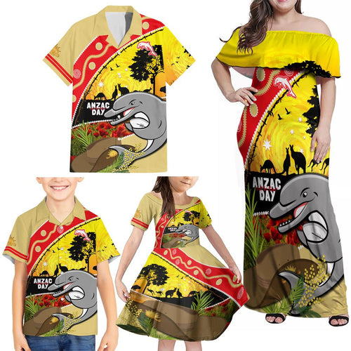 Dolphins ANZAC Day Family Matching Off Shoulder Maxi Dress and Hawaiian Shirt Rosemary Starring Night Style
