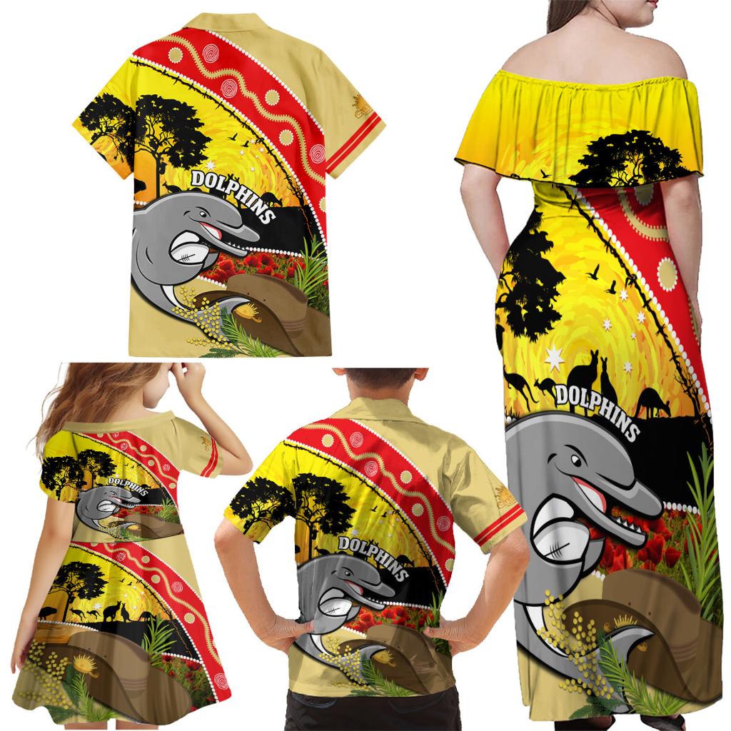 Dolphins ANZAC Day Family Matching Off Shoulder Maxi Dress and Hawaiian Shirt Rosemary Starring Night Style