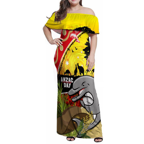Dolphins ANZAC Day Family Matching Off Shoulder Maxi Dress and Hawaiian Shirt Rosemary Starring Night Style