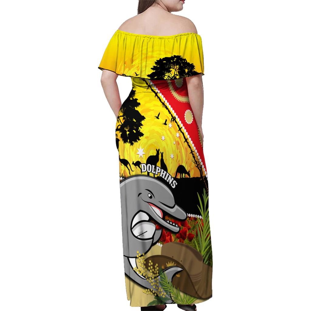 Dolphins ANZAC Day Family Matching Off Shoulder Maxi Dress and Hawaiian Shirt Rosemary Starring Night Style