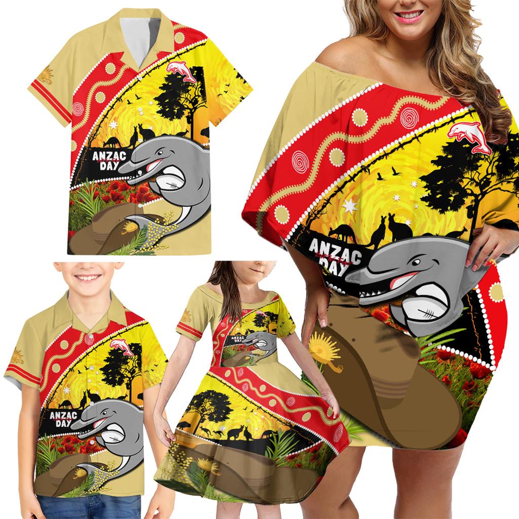 Dolphins ANZAC Day Family Matching Off Shoulder Short Dress and Hawaiian Shirt Rosemary Starring Night Style