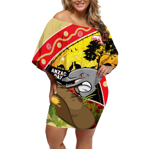 Dolphins ANZAC Day Family Matching Off Shoulder Short Dress and Hawaiian Shirt Rosemary Starring Night Style