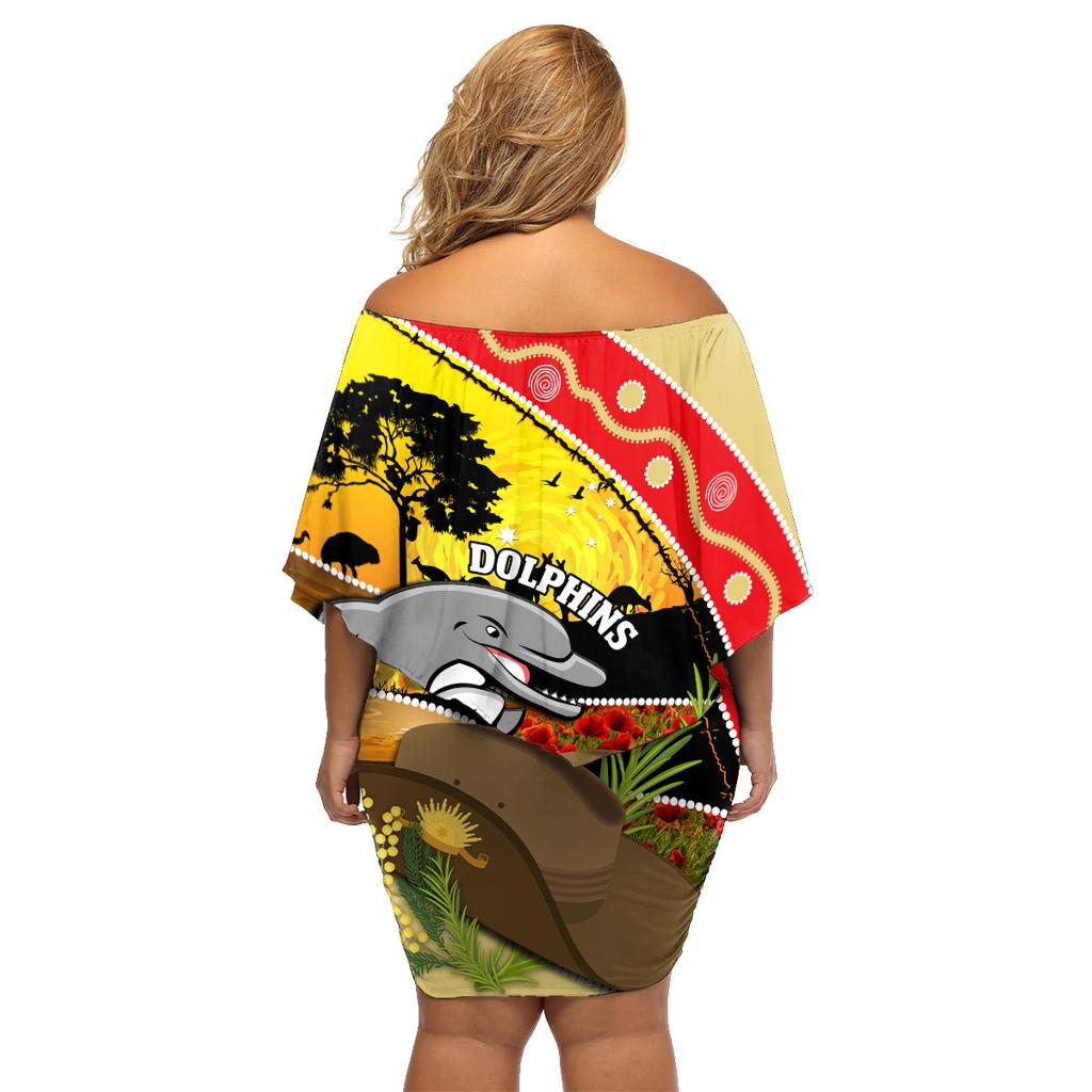 Dolphins ANZAC Day Family Matching Off Shoulder Short Dress and Hawaiian Shirt Rosemary Starring Night Style
