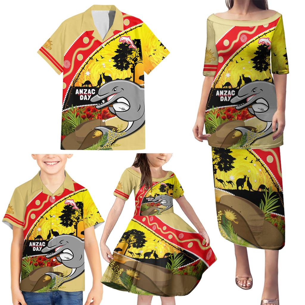 Dolphins ANZAC Day Family Matching Puletasi and Hawaiian Shirt Rosemary Starring Night Style