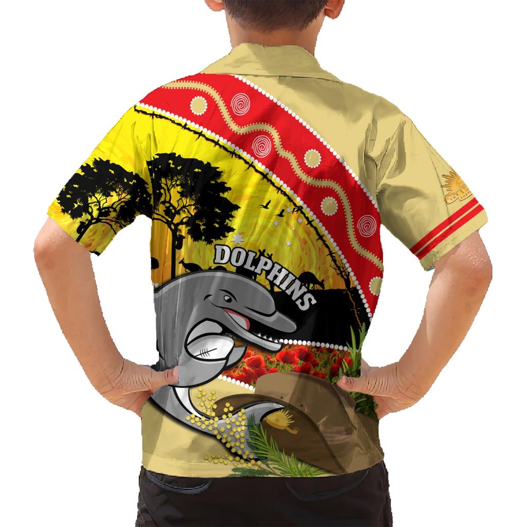 Dolphins ANZAC Day Family Matching Short Sleeve Bodycon Dress and Hawaiian Shirt Rosemary Starring Night Style