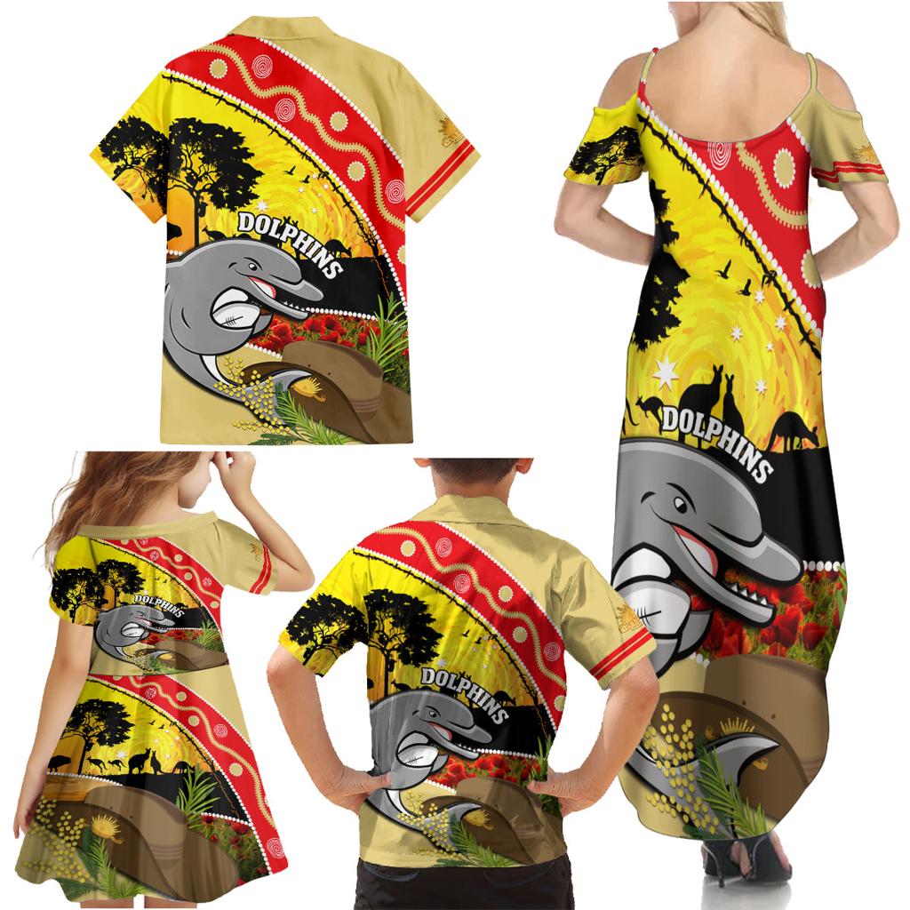 Dolphins ANZAC Day Family Matching Summer Maxi Dress and Hawaiian Shirt Rosemary Starring Night Style