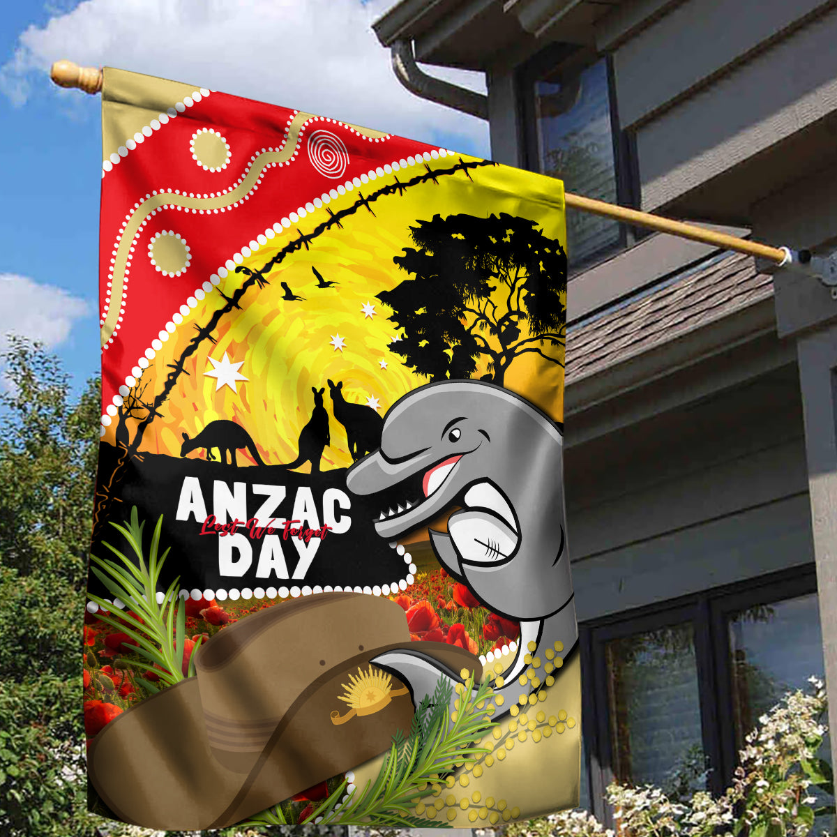 Dolphins ANZAC Day Garden Flag Rosemary Starring Night Style