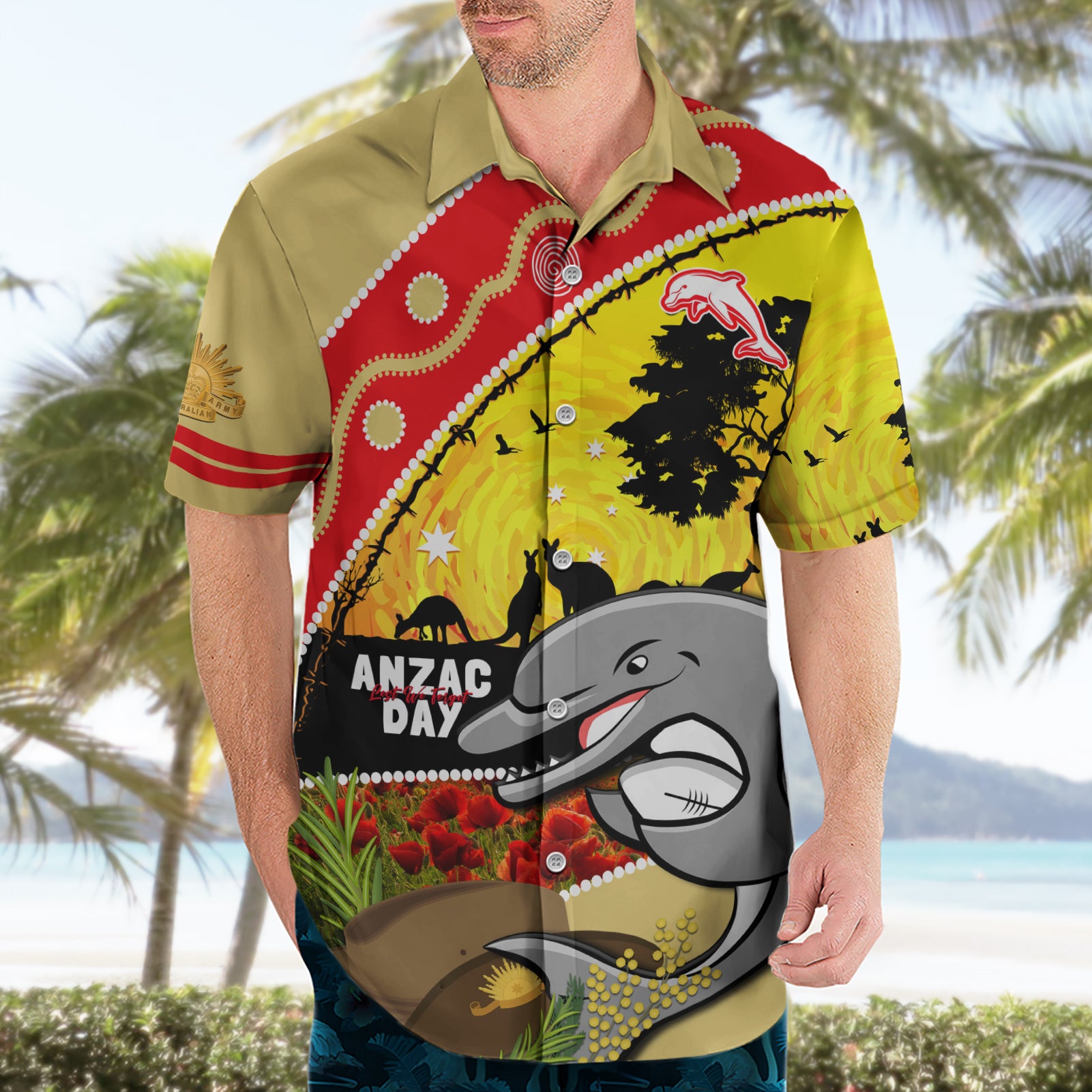 Dolphins ANZAC Day Hawaiian Shirt Rosemary Starring Night Style