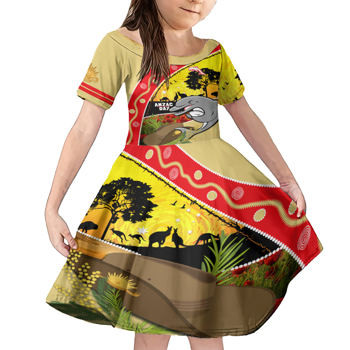 Dolphins ANZAC Day Kid Short Sleeve Dress Rosemary Starring Night Style